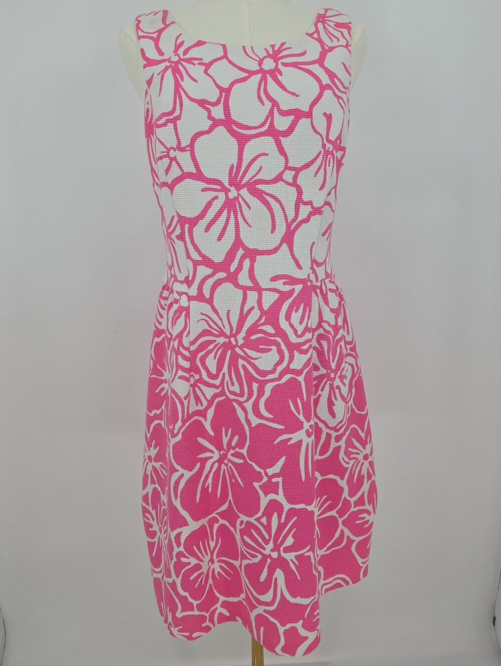 Lilly Pulitzer Bella Dress M Pink Strike a Posie Floral Fit Flare Pink White - Picture 2 of 9